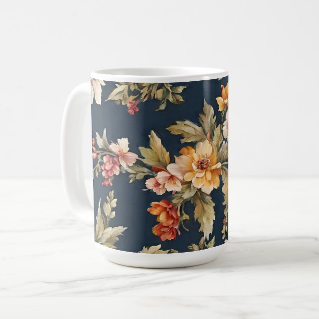 Caneca De Café Belo Padrão Floral Italiano (Frente Esquerda)