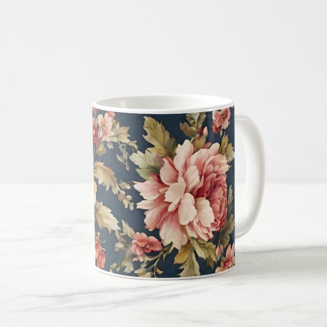 Caneca De Café Belo Padrão Floral Italiano (Frente Esquerda)