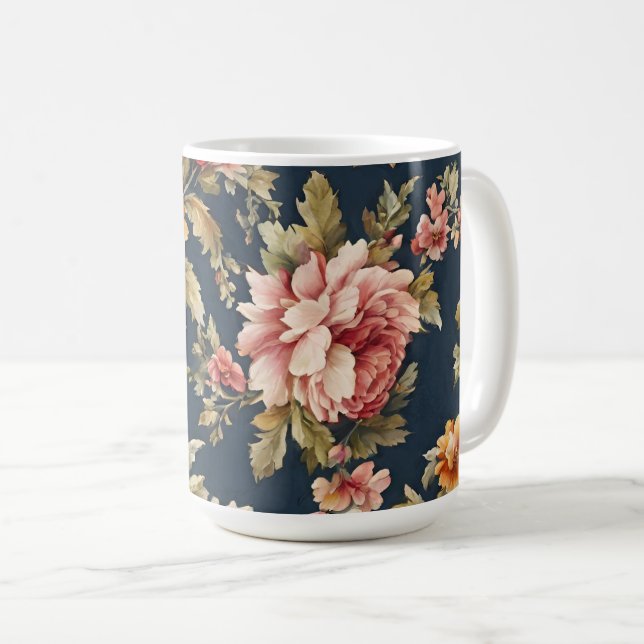 Caneca De Café Belo Padrão Floral Italiano (Frente Esquerda)