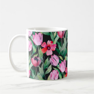 Caneca De Café Belo padrão floral sem costura com aquarela