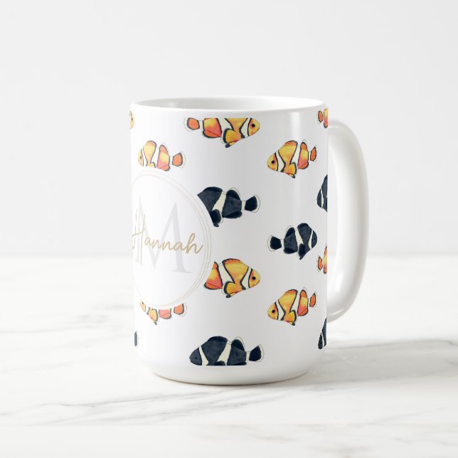 Caneca De Café Belo Palhaço de Peixe pintando Preto e Amarelo (Frente Esquerda)