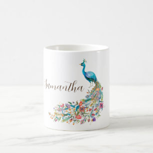 Caneca De Café Belo pavão azul de água I