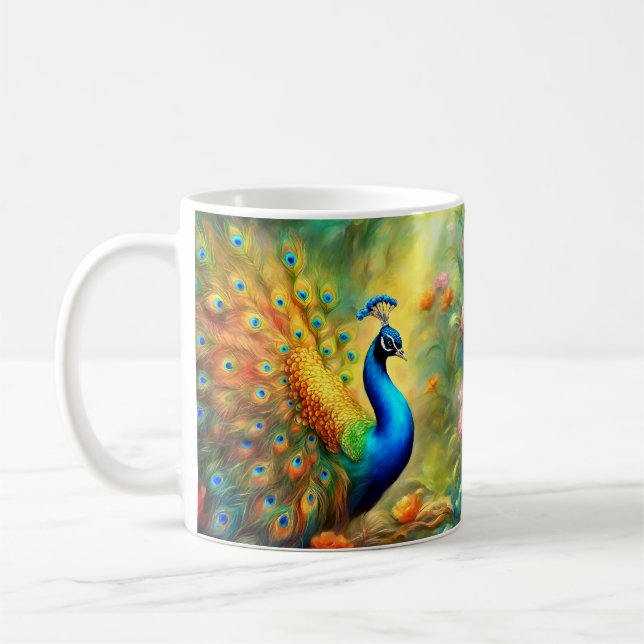 Caneca De Café Belo Pavão no Pássaro do Jardim 98 (Esquerda)