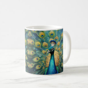 Caneca De Café Belo pavão verde e azul