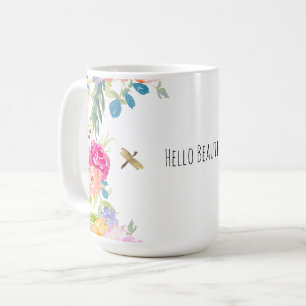 Caneca De Café Belo Pêssego Rosa Dourado Amarelo Floral