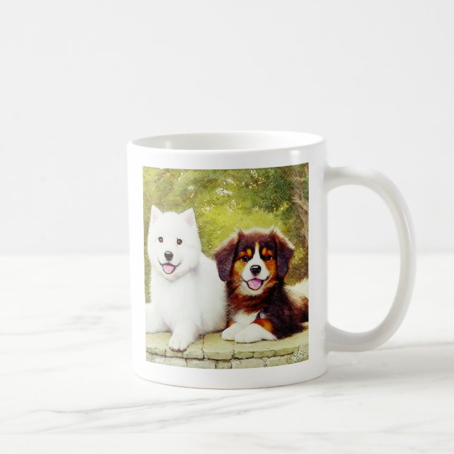 Caneca De Café Belo Samoyed & Inglês Shepherd Pups (Direita)