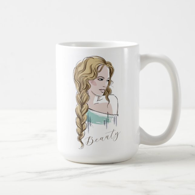 Caneca De Café Belo Sketch Da Menina (Direita)