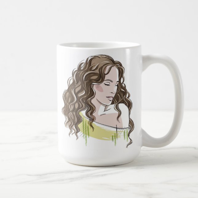 Caneca De Café Belo Sketch Da Menina (Direita)