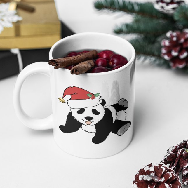 Caneca De Café Belo Urso de Panda de Natal no Monograma de Santa  (Criador carregado)