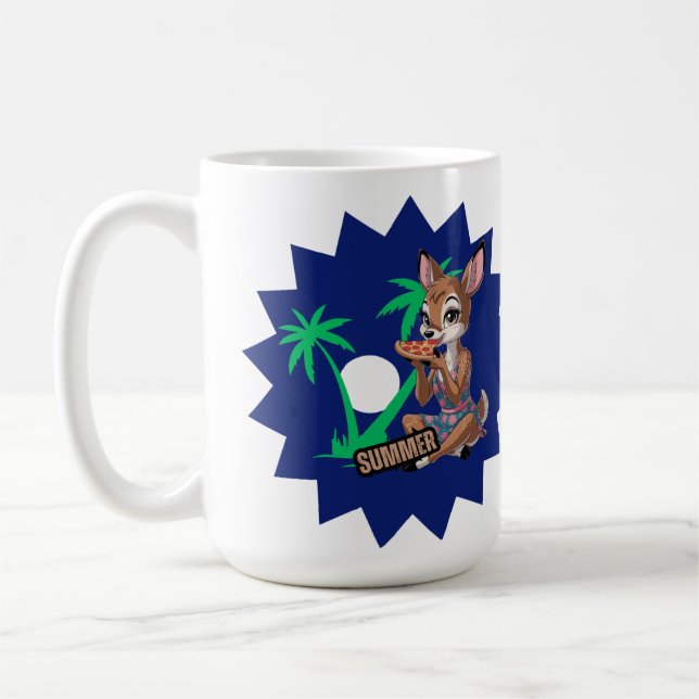 Caneca De Café Belo veado come pizza no verão (Esquerda)
