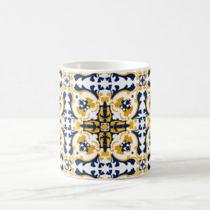 Caneca De Café 💙 💛 Belos Azulejos azuis e amarelos