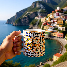 Caneca De Café 💙 💛 Belos Azulejos azuis e amarelos