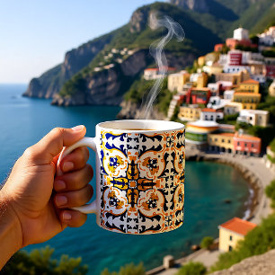 Caneca De Café 💙 💛 Belos Azulejos azuis e amarelos