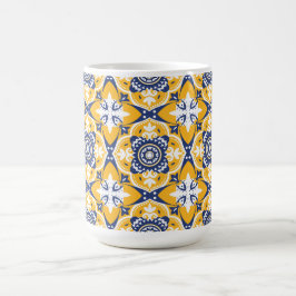 Caneca De Café 💙🤍💛 Belos Azulejos azuis e amarelos