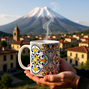 Caneca De Café 💙 💛 Belos Azulejos azuis e amarelos 9 