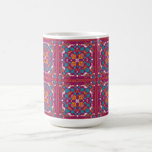 Caneca De Café 🤩 Belos Azulejos bordô e turquesa,