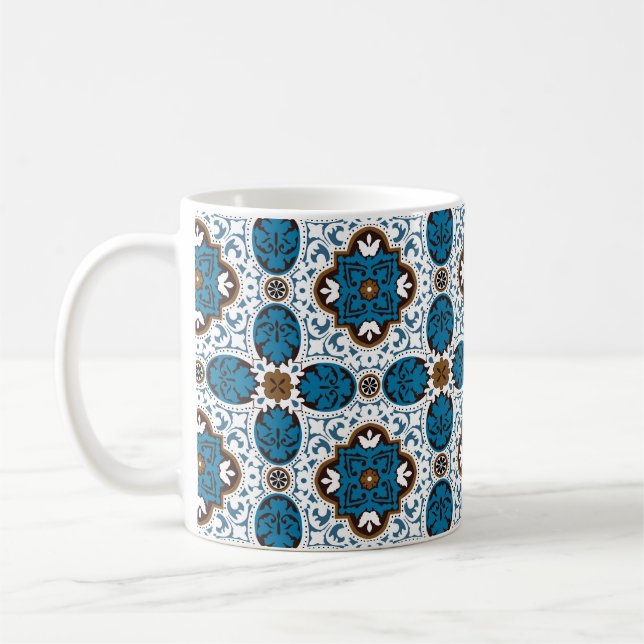 Caneca De Café 💙🤎 Belos Azulejos turquesa e marrom, V  (Esquerda)