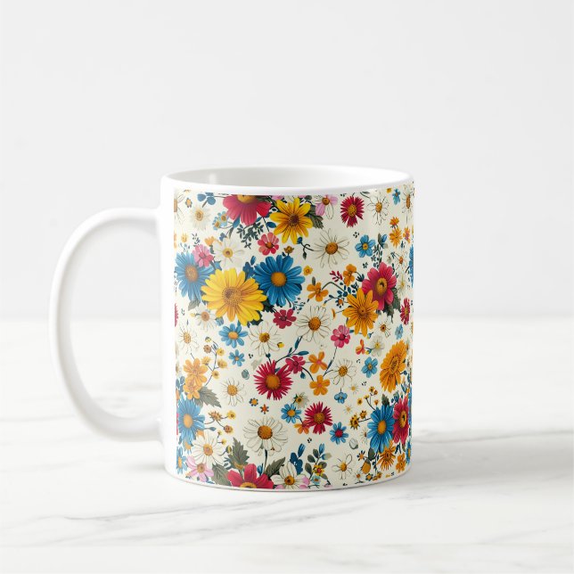 Caneca De Café Belos Cores de Primavera Florais Chic Feminino (Esquerda)