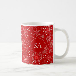 Caneca De Café Belos flocos de neve no Natal Vermelho