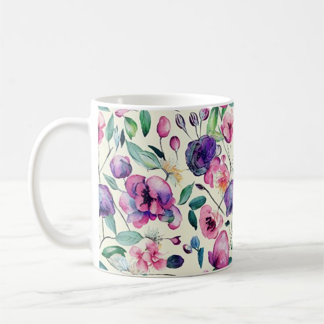Caneca De Café Belos Pinks E Floral Roxo (Esquerda)