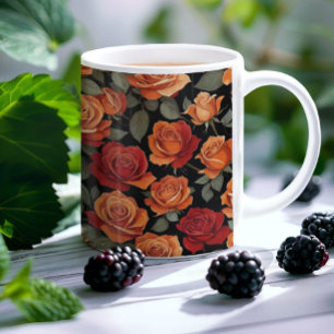 Caneca De Café Belos rosas vermelhos e laranja
