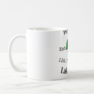 Caneca De Café Bem-vinda casa de lago coordenadas est. Ano montan