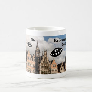 Caneca De Café Bem-vindo a Gante  Óvnis o recebem em Gante