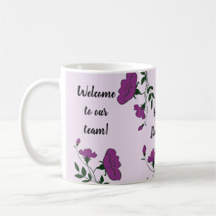 Caneca De Café Bem-vindo à nossa equipe Flor Roxo Novo Funcionári