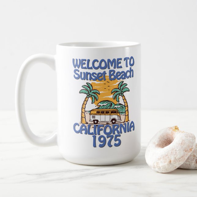 Caneca De Café Bem-vindo à Praia Sunset - Vintage Vibes (Com Donut)