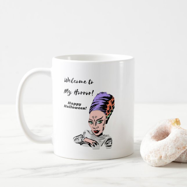 Caneca De Café Bem-vindo ao meu Halloween de terror (Com Donut)