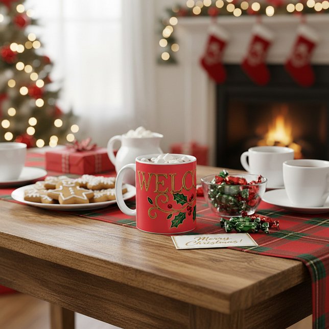 Caneca De Café Bem-vindo convidado de Natal alegre  (Criador carregado)