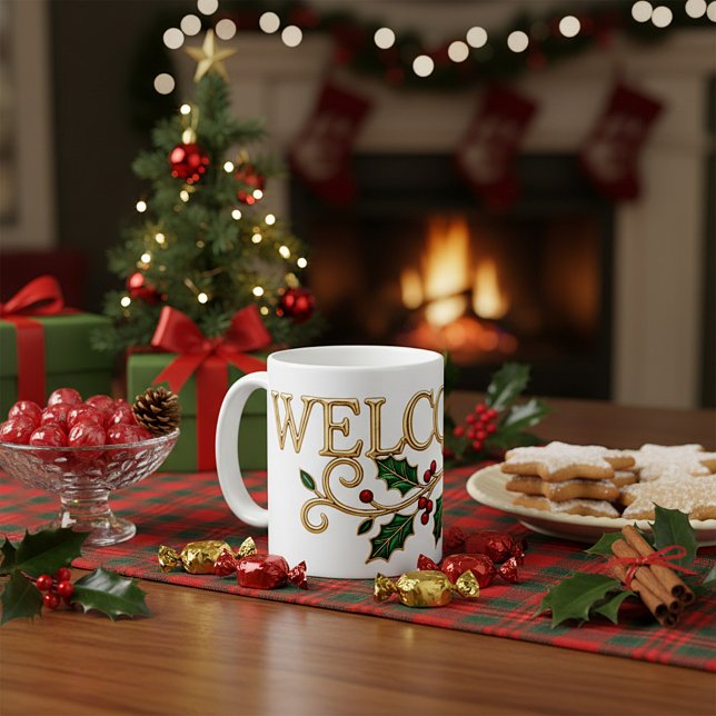 Caneca De Café Bem-vindo convidado do Natal alegre  (Criador carregado)