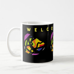 CANECA DE CAFÉ BEM-VINDO PADRÕES DE ARTE DOMÉSTICA A PRETO