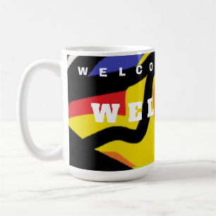 CANECA DE CAFÉ BEM-VINDO PADRÕES DE ARTE DOMÉSTICA A PRETO