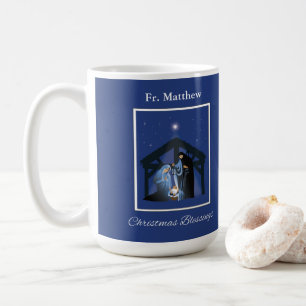 Caneca De Café Bênçãos de Natal do Padre, Cena de Natal em Azul