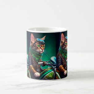 Caneca De Café Bengal Cat dirigindo Ruas de bicicleta. Dia de Pat