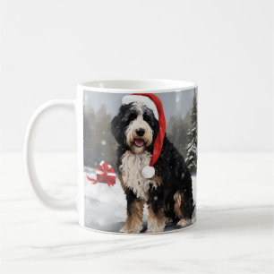 Caneca De Café Bernedoodle Cachorro na Neve Natal