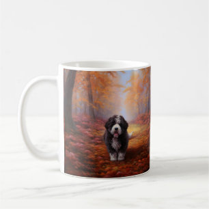 Caneca De Café Bernedoodle no outono deixa cair inspiração