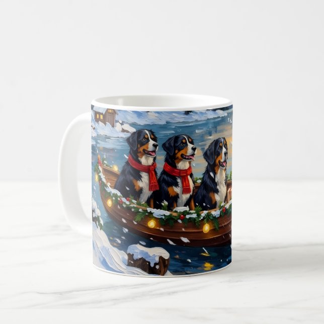 Caneca De Café Bernese Mountain Dog Christmas Boat Holiday (Frente Esquerda)