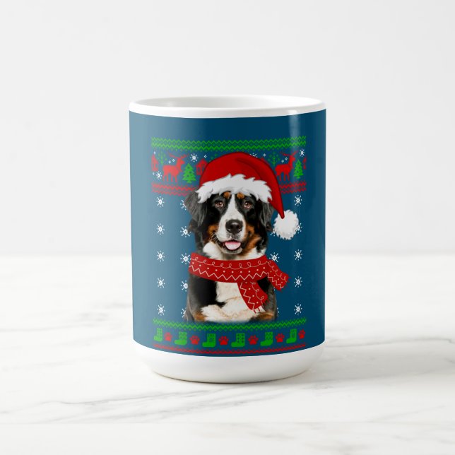 Caneca De Café Bernese Mountain Dog Ugly Sweater Christmas Puppy (Centro)
