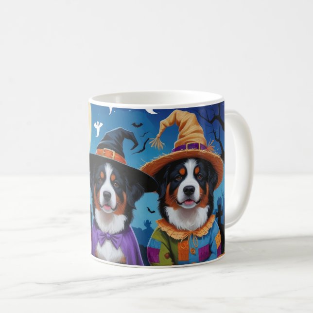 Caneca De Café Bernese Mountain Dogs Pumpkin Halloween Engraçado (Frente Esquerda)