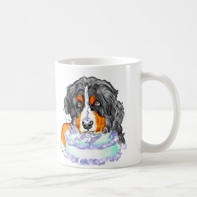 Caneca De Café Bernese Mt Dog Cake Face Aniversário (Direita)