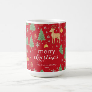 Caneca De Café Berrendas de Aquarela e Árvore de Natal -