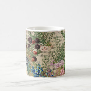 Caneca De Café Berries roxos e Rosas em Newsprint Ephemera