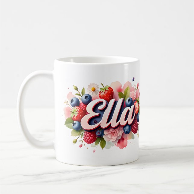 Caneca De Café Berry Floral Name Mug - Ella Personalizado (Esquerda)