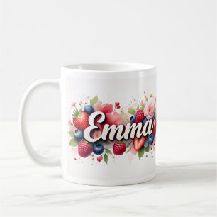 Caneca De Café Berry Floral Name Mug Personalizado - "Emma"