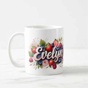 Caneca De Café Berry Floral Name Mug Personalizado - Evelyn