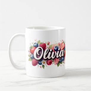 Caneca De Café Berry Floral Nome Personalizado Mug - Olivia