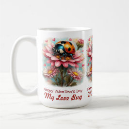 Caneca De Café Besouro do Amor de São Valentim em Rosa de Flores