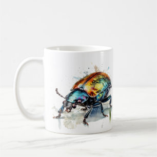 Caneca De Café Besouro Iridescente em Aquarela